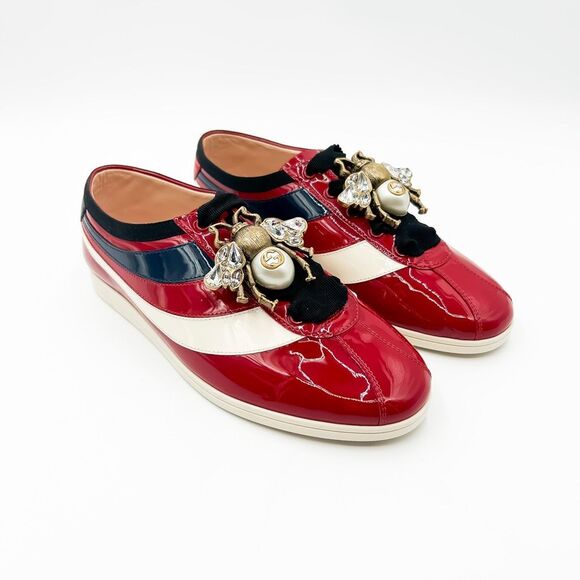 Gucci Patent Leather Falacer Crystal Embellished Bee Sneakers Trainers 38, 8 - Picture 2 of 12